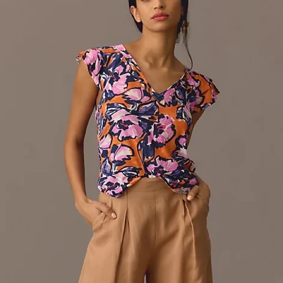 Anthropologie Tops - Anthropologie Maeve Catie Floral Ruffle Sleeve Blouse - Medium